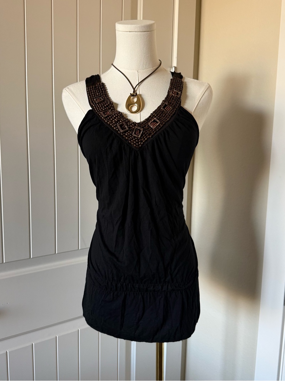 Women’s Black Beaded V-Neck Tank Top